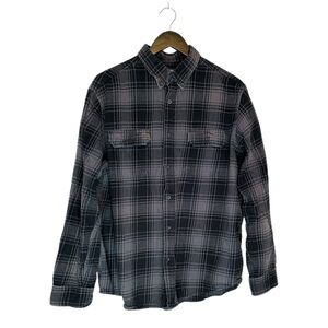 Faded Glory Black Grey Plaid Flannel Button Down Shirt Size XL (46–48)